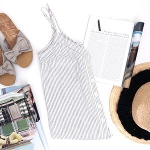 Abercrombie & Fitch . White & Black Pinstripe Linen Blend Button-Front Cami